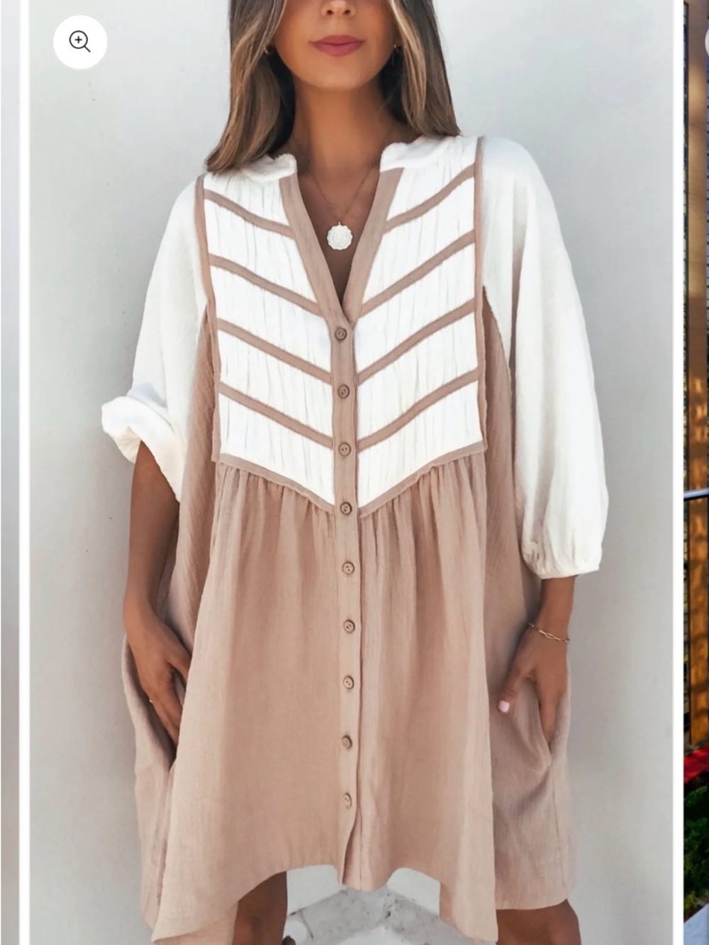 Cream Color Block Tunic Dress